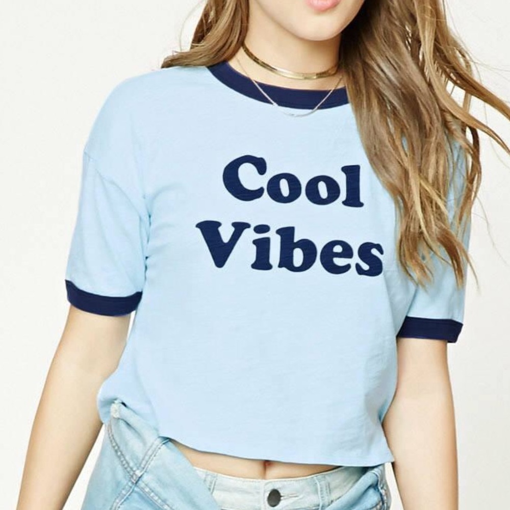 F21 Graphic “Cool Vibes” Ringer Crop Tee